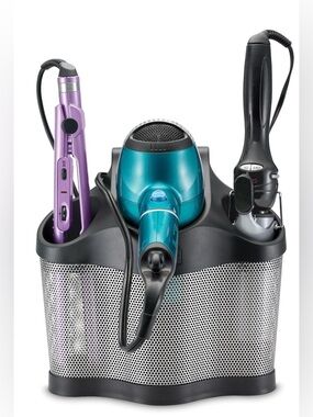 Polder Style Station Hair Tool Organizer - Silver Mesh with Black Trim